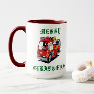 Merry Christmas Fire Truck Mug