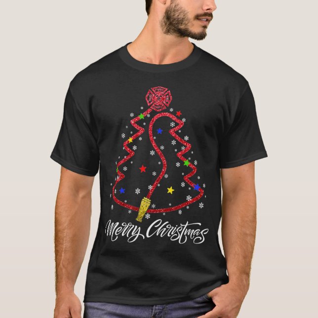Merry Christmas Firefighter Christmas Tree Fire De T-Shirt (Front)