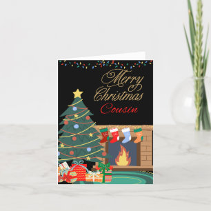 Merry Christmas Fireplace Cousin Holiday Card