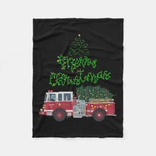 Merry Christmas Firetruck Xmas Tree Lights Boys To Fleece Blanket