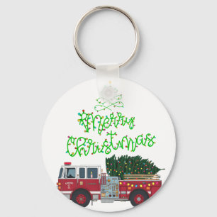 Merry Christmas Firetruck Xmas Tree Lights Boys To Key Ring