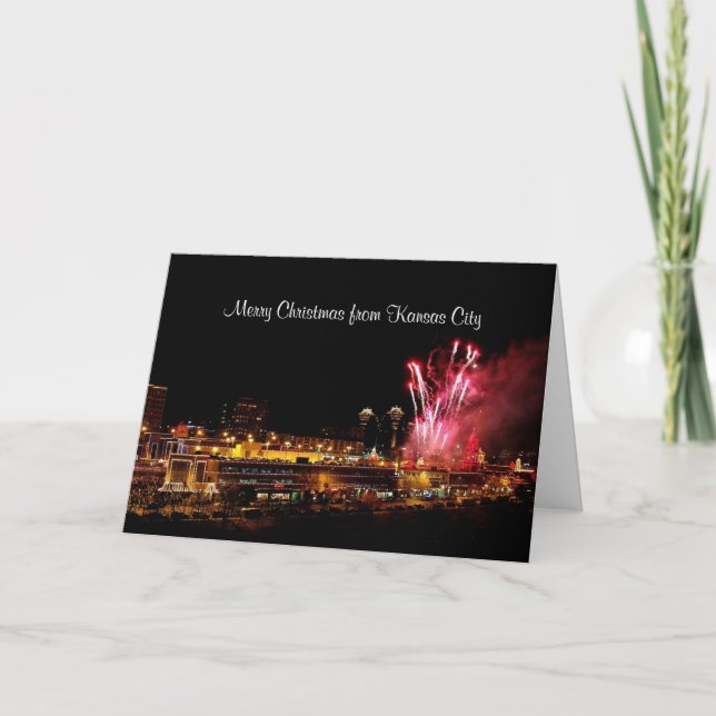 Merry Christmas Fireworks Kansas City Plaza Lights Holiday Card (Front)