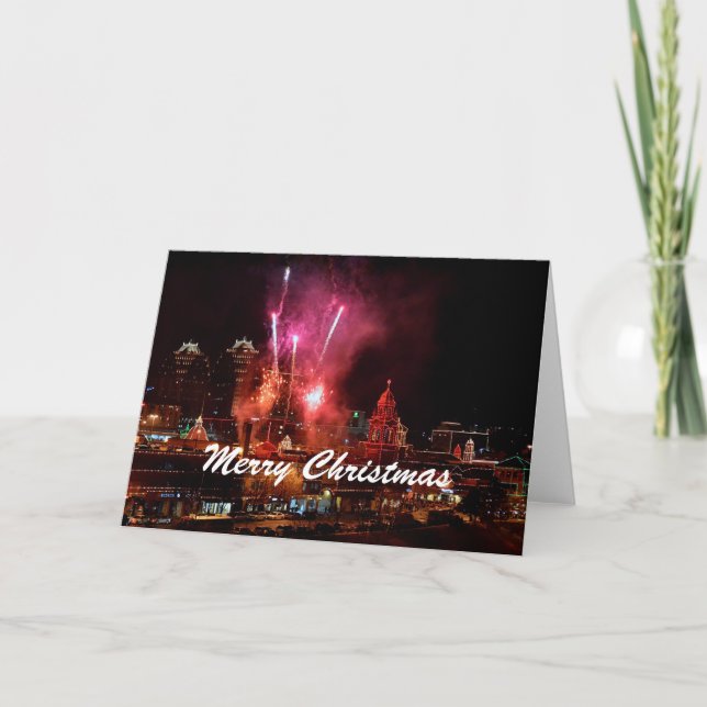 Merry Christmas Fireworks Kansas City Plaza Lights Holiday Card (Front)