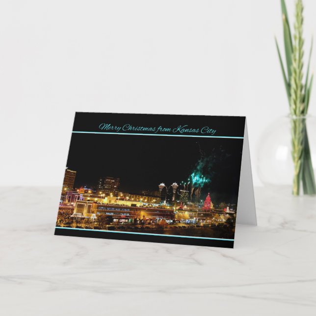 Merry Christmas Fireworks Kansas City Plaza Lights Holiday Card (Front)