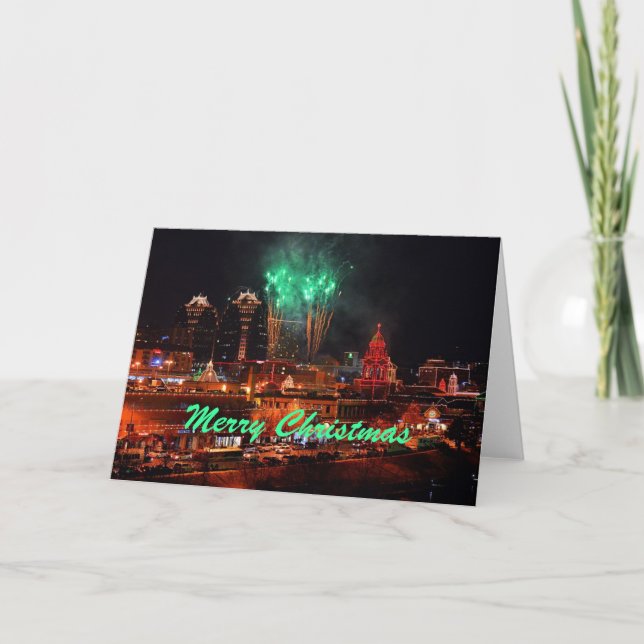 Merry Christmas Fireworks Kansas City Plaza Lights Holiday Card (Front)