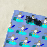 Merry Christmas Fishing Penguin Beach Towel<br><div class="desc">This awesome beach Towel features a cute little grey and white penguin with beady black eyes and yellow beak and feet. The penguin is holding a big blue fish with one flipper and standing on a pale blue lump of ice. There is an open present next to the penguin complete...</div>