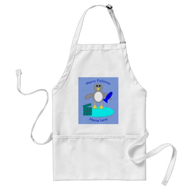 Merry Christmas Fishing Penguin Cooking Apron (Front)