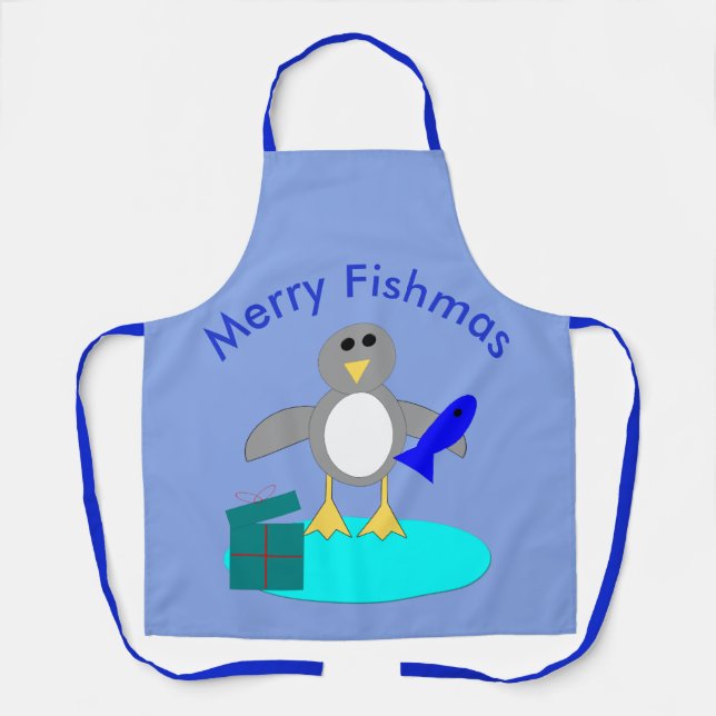 Merry Christmas Fishing Penguin Custom Apron (Front)