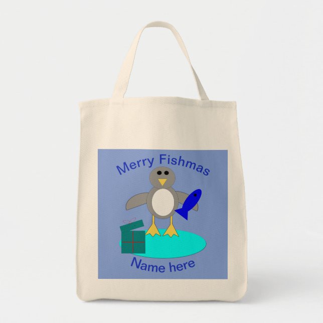 Merry Christmas Fishing Penguin Custom Bag (Front)