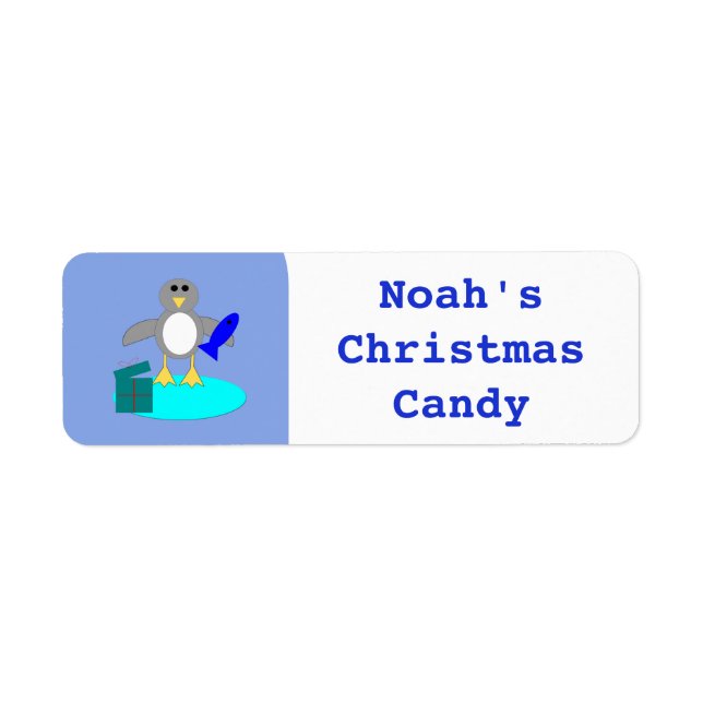 Merry Christmas Fishing Penguin Custom Food Labels (Front)