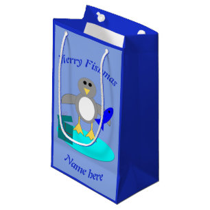 Merry Christmas Fishing Penguin Custom Gift Bag