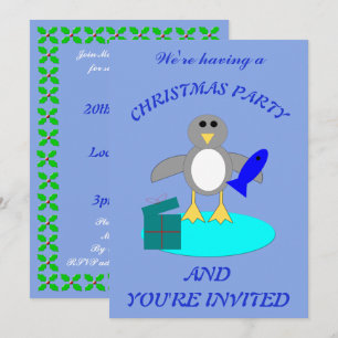 Merry Christmas Fishing Penguin Custom Invitation