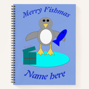 Merry Christmas Fishing Penguin Custom Notebook