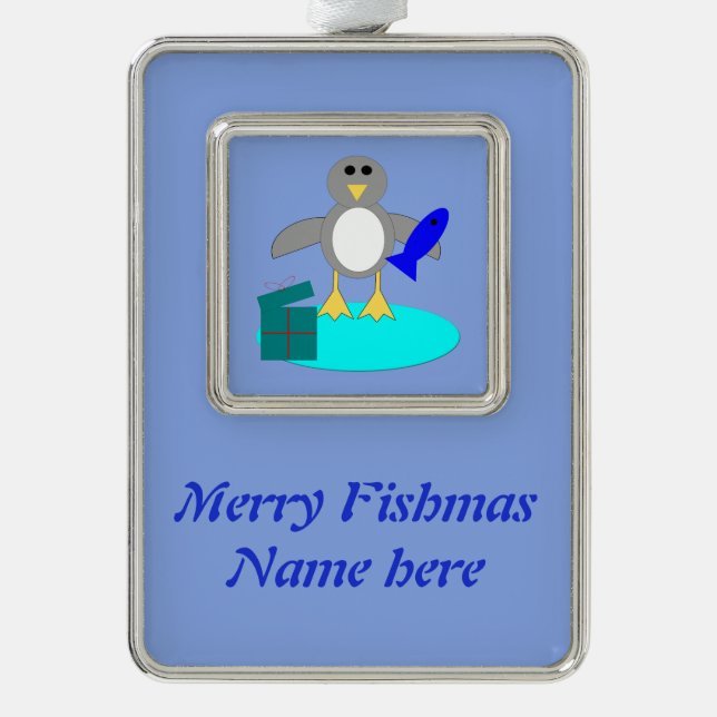 Merry Christmas Fishing Penguin Custom Ornament (Front)