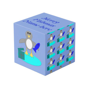 Merry Christmas Fishing Penguin Custom Photo Cube