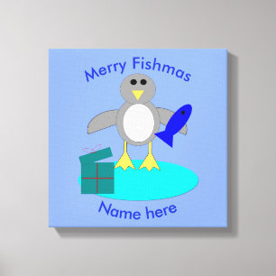 Merry Christmas Fishing Penguin Custom Print