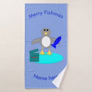 Merry Christmas Fishing Penguin Custom Towel Set