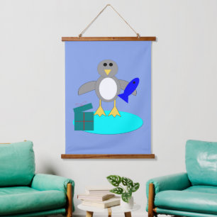 Merry Christmas Fishing Penguin Hanging Tapestry