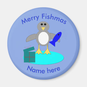 Merry Christmas Fishing Penguin Magnet