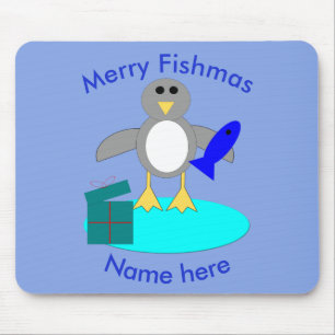 Merry Christmas Fishing Penguin Mousepad