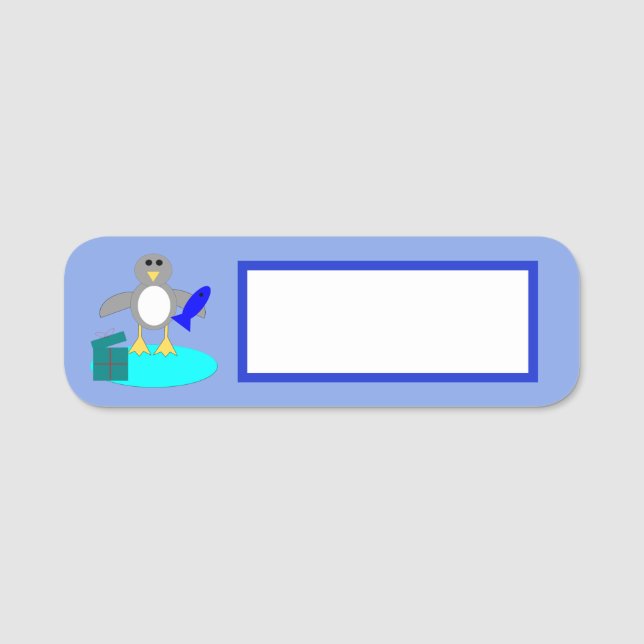 Merry Christmas Fishing Penguin Name Tag (Front)