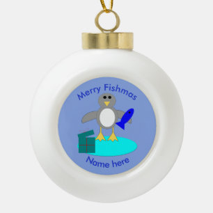 Merry Christmas Fishing Penguin Ornament