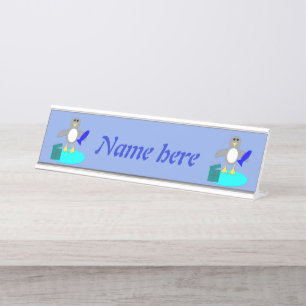 Merry Christmas Fishing Penguin Personalised Desk Name Plate
