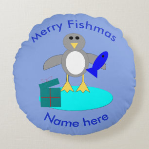 Merry Christmas Fishing Penguin Pillow