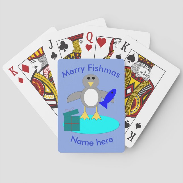 Merry Christmas Fishing Penguin Playing cards (Back)