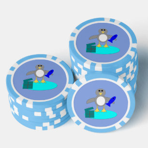 Merry Christmas Fishing Penguin Poker Chips
