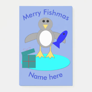 Merry Christmas Fishing Penguin Post it notes Pad