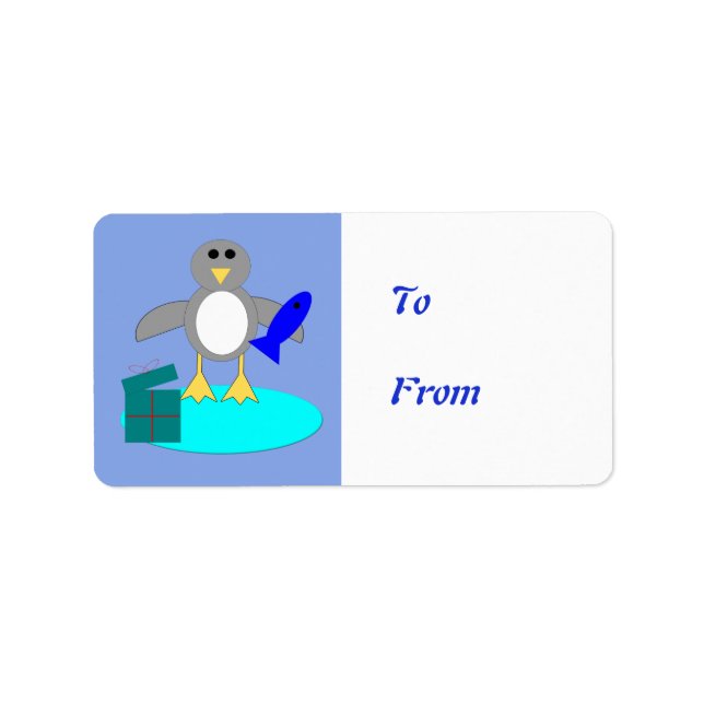 Merry Christmas Fishing Penguin Present Tag Labels (Front)