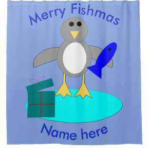 Merry Christmas Fishing Penguin Shower Curtain