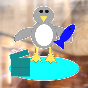 Merry Christmas Fishing Penguin Window Cling