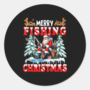 Merry Christmas Fishing Santa Colorful Costume Srt Classic Round Sticker