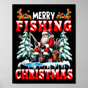 Merry Christmas Fishing Santa Colorful Costume Srt Poster