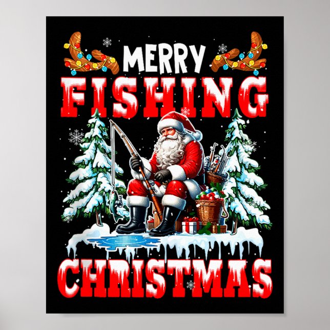 Merry Christmas Fishing Santa Colorful Costume Srt Poster (Front)