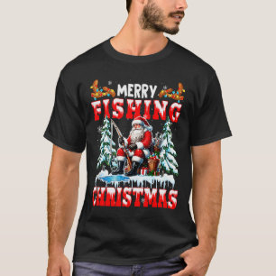 Merry Christmas Fishing Santa Colorful Costume Srt T-Shirt