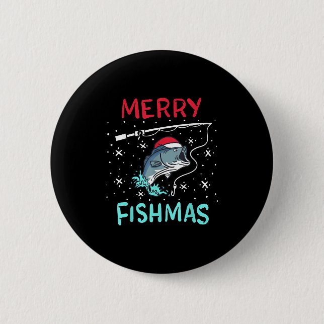 Merry Christmas Fishmas Funny Fishing Fish Gift Pr 6 Cm Round Badge (Front)
