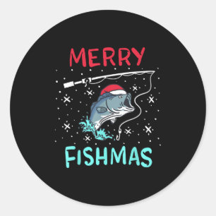 Merry Christmas Fishmas Funny Fishing Fish Gift Pr Classic Round Sticker
