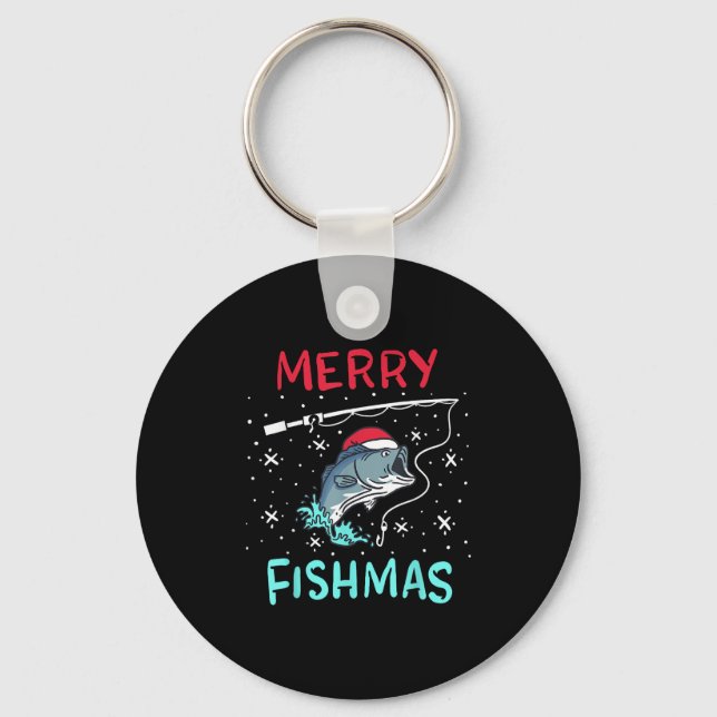 Merry Christmas Fishmas Funny Fishing Fish Gift Pr Key Ring (Front)