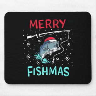 Merry Christmas Fishmas Funny Fishing Fish Gift Pr Mouse Mat
