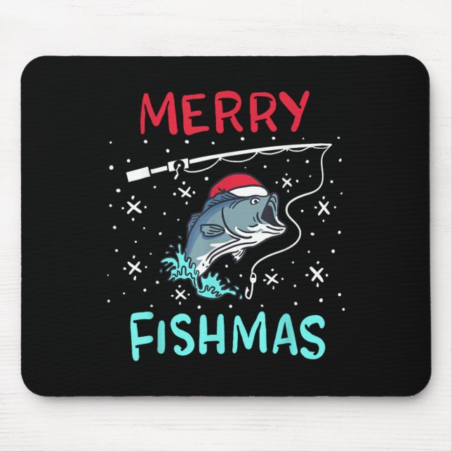 Merry Christmas Fishmas Funny Fishing Fish Gift Pr Mouse Mat (Front)