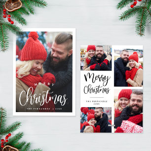 Merry Christmas Five Photos Modern Script  Holiday Card