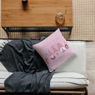 Merry Christmas Five Pink Gnomes Family Cushion