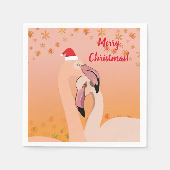 Merry Christmas, Flamingo Birds Napkin (Front)