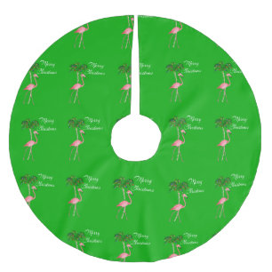 Merry Christmas Flamingo Brushed Polyester Tree Skirt