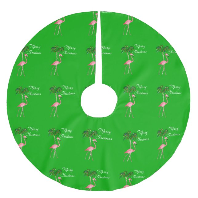 Merry Christmas Flamingo Brushed Polyester Tree Skirt (Front)