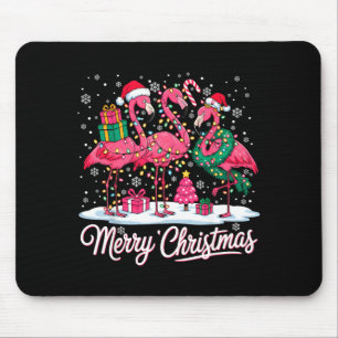 Merry Christmas Flamingo Lights Santa Hat Snow Xma Mouse Mat