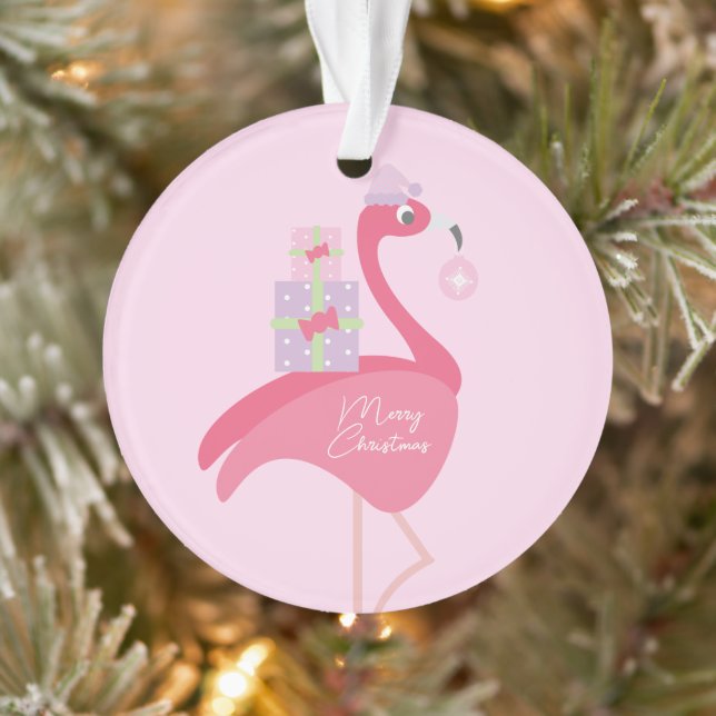 Merry Christmas Flamingo Pastel Pink Purple Ornament (Tree)